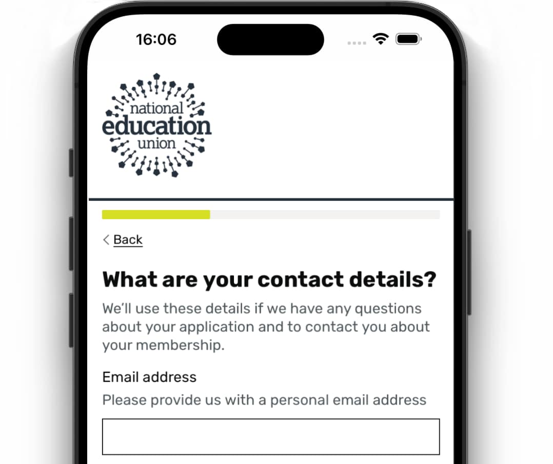 a join form question asking the applicant to provide a personal email address